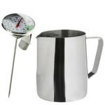 Stainless Steel Milk Jug Frothing Frother Coffee Latte Pitcher 350ml Thermometer