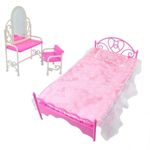 Dolls Sized Plastic Pink Bed & Dressing Table Set For Fashion Dolls Free UK P&P