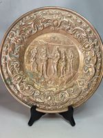 Antique Repoussé Copper Wall Charger Plate ~ Dutch Genre Scene ~ 30cm ~ Original