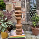 Large Wood Candle Stick Holder Church Size Carved Wood Solid And Heavy