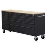 72" Steel Matte Black 15 Drawer Lockable Tool Chest Garage Cabinet Work Bench