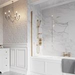 Single Bath Screen 8mm Thick Glass Square Brushed Brass Finish 1500mm x 800mm 