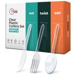 150Pcs Heavy Duty Clear Plastic Cutlery Set Reusable Forks Knives Spoons Party