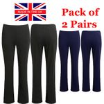 2 PACK LADIES BOOTLEG TROUSERS WOMENS BOOTCUT STRETCH FINELY RIBBED WORK BOTTOMS