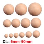6mm-90mm Natural Solid Round Wooden Ball Bandmade DIY Small Beads Without Holes