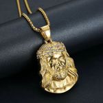 18k Gold Jesus Piece Pendant Necklace Iced Out Crown Thorns Religious Jewellery