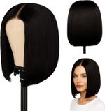 Bob Wig, Short Wigs for Women, Black Bob Wig with Fringe, Synthetic Wig, 28Cm He