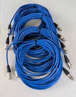 Set of 5 XLR Mic Leads 10m Long Blue Cable with Rewireable XLR Plugs
