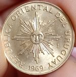 1969 Uruguay 10 Pesos coin. Featuring Coral tree flower. #H73
