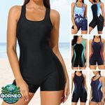 Swimming Costume One Piece Racerback Boyleg Athletic Swimsuit Size 6,8,10,12,14+