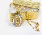 14K Real Gold Filled Virgen De Guadalupe Necklace 20”, Cadena Y Medalla Set Oro