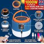 LED Camping Lantern Solar Rechargeable 1000W Emergency Light Phone Charger Power