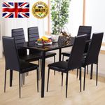 Tempered Glass Top Dining Table Chairs Kitchen Dinning 1 Table & 6 Chairs Sets