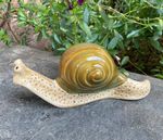 Garden Snail Green Sculpture in/outdoor  21cm long Ceramic Glazed CR104 - ELM RR