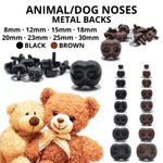 ANIMAL / DOG NOSES with METAL BACKS - Black & Brown Safety Noses for Soft Toys