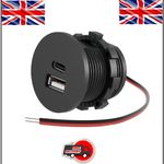 Aluminum USB Socket 12V Campervan Car Outlet, Dual Port QC3.0 USB-A PD3.0 USB-C.