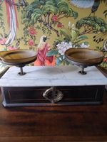 Vintage French tabac marble top and horn balance scales