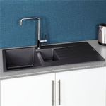 Reginox Harlem15 Kitchen Sink 1.5 Bowl Silver Black Granite Reversible Waste