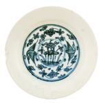 Chinese Ming Cobalt Swatow Porcelain Plate Crane Lotus Blue White Late 16th C