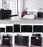 BROOKLYN Black bedroom furniture,bedside table, large chest of drawers ASSEMBLED
