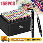 168pc Colouring Pens Dual Tip Markers Felt tip Fine Broad Art Set for Adult Kid