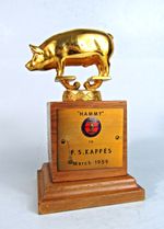 Hammy Gold Metal Pig Hog Trophy Vintage 1959 Indiana Lumber & Builders Supply