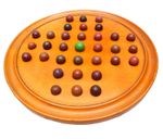 Antique Wood Solitaire Board Game with 33 Handmade Clay Marbles