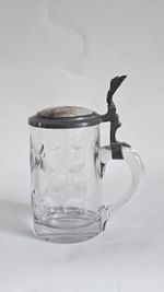 Antique Traditional German Lidded Glass Jug Beer Stein Pewter Porcelain Lid
