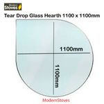 Glass Hearth Tear Drop Shape 1100 x 1100mm, 12mm Toughened Clear Glass 