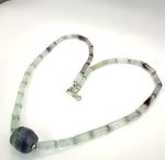 Vintage Rainbow Fluorite Necklace 925 Silver Choker Statement Unique