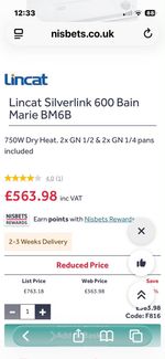 Lincat silver link 600 Bain Marie BM6B