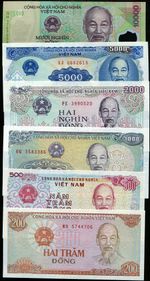 VIETNAM SET 6 UNC 200 500 1000 2000 5000 10,000 DONG 1987 - 2017 PAPER POLYMER