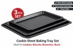 3 Piece Non Stick Baking Tray Set 28 32 35cm Oven Roasting Trays Cookie Sheets