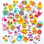 50 VALUE RANDOM MIX EASTER FOAM STICKERS KIDS CRAFT CARD MAKING BUNNY CHICK EGG