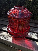 VTG Indiana Glass Stars Bars Fairy Lamp Ruby Red Flash Glass Top And Bottom