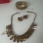 A Vintage Weiss Set in Amber Rhinestones and Goldtone Necklace Bracelet Earring
