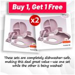 2 For 1 - Baby Weaning Sets  - Pink Colour -  Set of 7 - Silicone