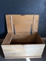 Antique Pine Trunk Chest Coffee Table Storage Box With Inner Candle Box.