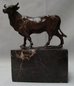 Statue Taurus Wildlife Art Deco Style Art Nouveau Style Bronze Signed Sculpture