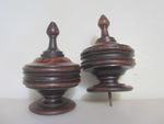 Large Victorian Turned Wooden Finials Curtain Pole Ends Antique Old Wood Mounts