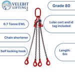6mtr x4 leg G80 10mm Lifting Chain Sling 6.7 tonne with Shortners and Loler cert