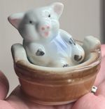 Vintage Pig In Tube Figurine Piglet In Bucket Cute Kitch Ornament 