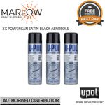3 x UPOL Satin Black Spray Paint Can 500ml - Fast-Drying Topcoat Aerosols