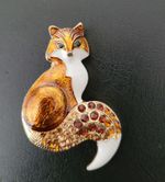 Crystal Fox Brooch Pendant Gold Diamante Broach Enamel Pin Vintage Look Gift