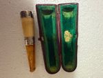 1893 ANTIQUE MEERSCHAUM CHEROOT HOLDER AMBER STEM STERLING SILVER COLLAR cased