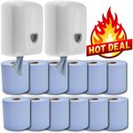 Blue Centerfeed Wall Dispenser with 12 Rolls of Centre Feed Blue Pull Roll