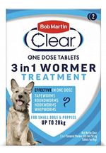 Bob Martin Wormer Tablets Clear 3 In 1 Small Medium Dog Puppy Worming Treatment