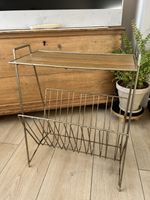 Vintage Mid-Century Magazine Rack Side Table | Retro 60s 70s Gold Wire Vinyl