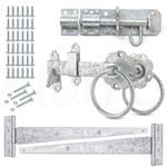Galvanised Garden Gate Fitting Kit Heavy Duty Ring & Suffolk Gate Latch 18"Hinge
