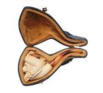 Antique Carved Meerschaum Pipe in Case c1900 Ottoman Bearded Head with Turban